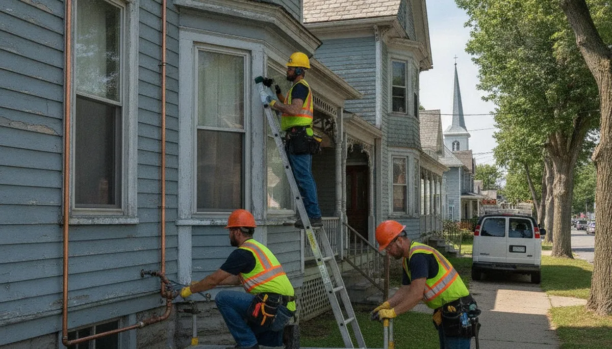 Providence RI plumber repairing a leak for a plumbing repair service crew