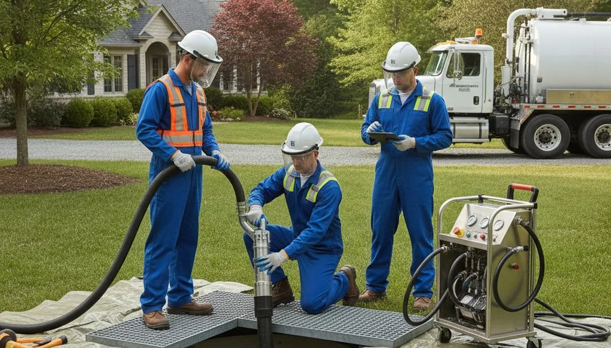 Providence, RI septic repair technician inspecting residential plumbing system for on-call service
